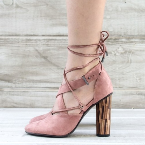 Blush Pink Lace Up Heel - Picture 3 of 4